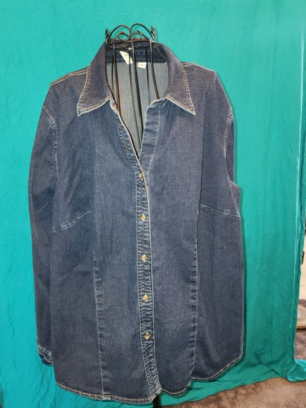 St. John's Bay Dark Blue Denim Button-Front Top